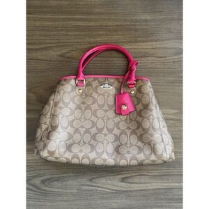 Authentic COACH Signature Shoulder Hand Bag Leather Brown Pink‎
